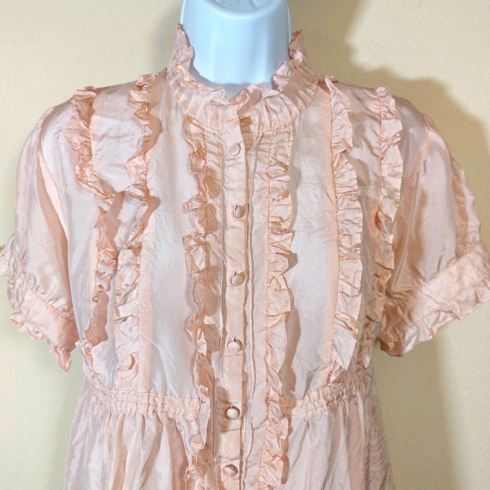 Eduardo Blanco 100% Silk Regency Vibe Ruffled Top, Size Large